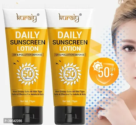 Kuraiy Spf 50 Pa+++ Sunscreen Uv Lotion Sunblock 75 Ml Pack of 2-thumb0