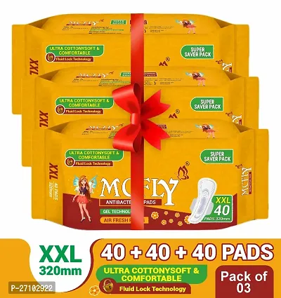 Sanitary Napkin Pads with Cottony-Soft Top Layer for Women (40 Pads Each, 320mm Gel Technology)PACK OF 3