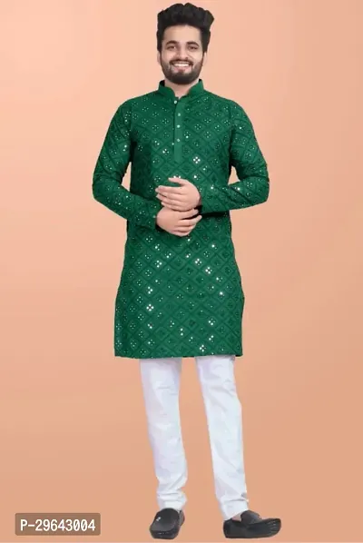 Trendy Solid Cotton Mirror work Straight Kurta for Men-thumb0