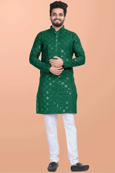 Trendy Mirror Embroidered Men Kurta