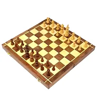 Wooden Handmade Standard Classic Chess Board Game Small Chess Pieces Foldable Size 14 Inches (Non-Magnetic)-thumb1