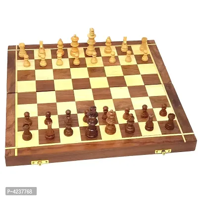 Wooden Handmade Standard Classic Chess Board Game Small Chess Pieces Foldable Size 14 Inches (Non-Magnetic)-thumb3