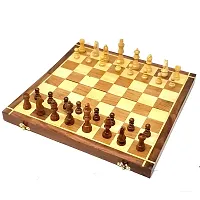 Wooden Handmade Standard Classic Chess Board Game Small Chess Pieces Foldable Size 16 Inches (Non-Magnetic)-thumb2