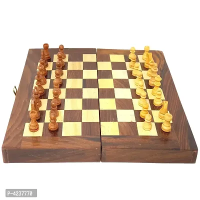 Collectible Folding Wooden Chess Game Board Set 8 inches with Magnetic Crafted Pieces-thumb3