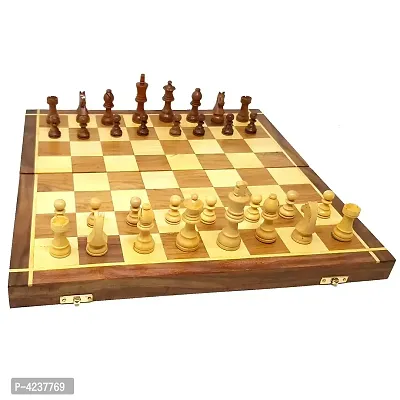 Wooden Handmade Standard Classic Chess Board Game Small Chess Pieces Foldable Size 16 Inches (Non-Magnetic)-thumb0