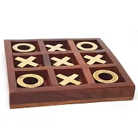 Noughts and Crosses Game Brass Wood Tic Tac Toe Toy Game for Kids Adults-thumb2