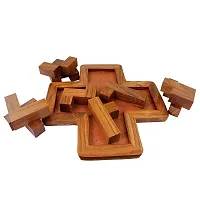 Handmade Indian 9-Pieces Plus Board cross Jigsaw Puzzle Game - Wooden Toy Game - Brain Teaser-thumb2
