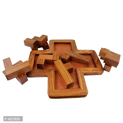 Handmade Indian 9-Pieces Plus Board cross Jigsaw Puzzle Game - Wooden Toy Game - Brain Teaser-thumb3
