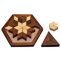 Wooden 30-Piece Hexagon Star Jigsaw / Puzzle Board- Wooden Toy Game - Brain Teaser-thumb2