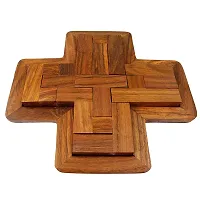 Handmade Indian 9-Pieces Plus Board cross Jigsaw Puzzle Game - Wooden Toy Game - Brain Teaser-thumb1