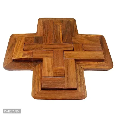 Handmade Indian 9-Pieces Plus Board cross Jigsaw Puzzle Game - Wooden Toy Game - Brain Teaser-thumb2