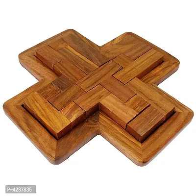 Handmade Indian 9-Pieces Plus Board cross Jigsaw Puzzle Game - Wooden Toy Game - Brain Teaser-thumb0