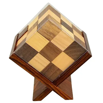 Handmade Indian Rubik's Cube Block with Stand Puzzle - Soma Cube for Kids - Travel Game for Families