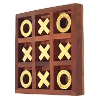 Noughts and Crosses Game Brass Wood Tic Tac Toe Toy Game for Kids Adults-thumb1