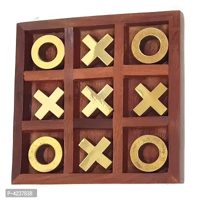 Noughts and Crosses Game Brass Wood Tic Tac Toe Toy Game for Kids Adults-thumb0