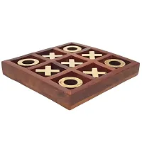 Noughts and Crosses Game Brass Wood Tic Tac Toe Toy Game for Kids Adults-thumb3