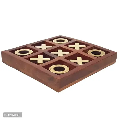 Noughts and Crosses Game Brass Wood Tic Tac Toe Toy Game for Kids Adults-thumb4