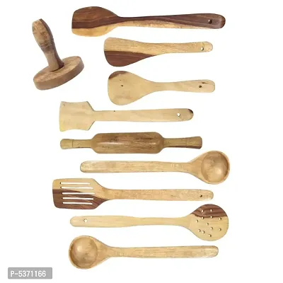 Wooden Ladel Set (8 Ladles+ 1 Mesher+ 1 Rolling Pin)-thumb2