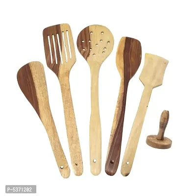 Wooden Sheesham Ladel Set Of 5 + 1 Masher-thumb0