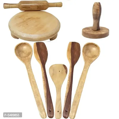 Wooden Skimmers Set With Chakla Belan And Masher