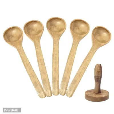 Brown Wooden Skimmer Set Of 5 With A Masher-thumb0
