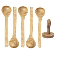Brown Wooden Skimmer Set Of 5 With A Masher-thumb1