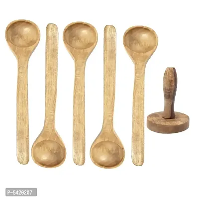 Brown Wooden Skimmer Set Of 5 With A Masher-thumb2