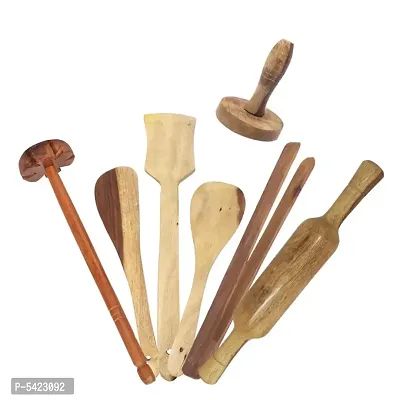 Brown Wooden Kitchen Tool Set Of 7