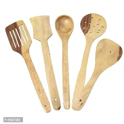 Handmade Wooden Serving And Cooking Spoon Kitchen Tools Utensil, Set Of 5-thumb0