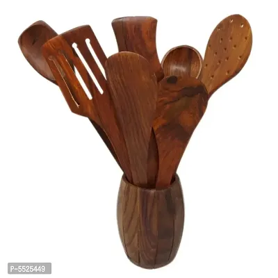 Wooden Kitchen Set Of 8 Including Wooden Barrel Shaped Stand