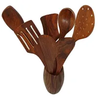 Wooden Kitchen Set Of 8 Including Wooden Barrel Shaped Stand-thumb2