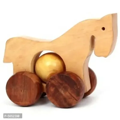 Wooden Moving Toy Horse With Wheels - For Kids & Home Decor-thumb0
