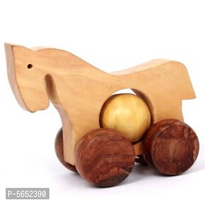 Wooden Moving Toy Horse With Wheels - For Kids & Home Decor-thumb2
