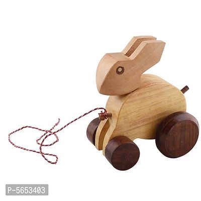 Wooden Rabbit Moving Toy With Wheels - For Kids  Home Decor-thumb0
