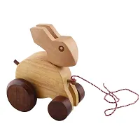 Wooden Rabbit Moving Toy With Wheels - For Kids  Home Decor-thumb1