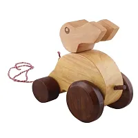 Wooden Rabbit Moving Toy With Wheels - For Kids  Home Decor-thumb2