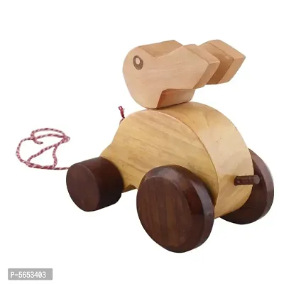 Wooden Rabbit Moving Toy With Wheels - For Kids  Home Decor-thumb3