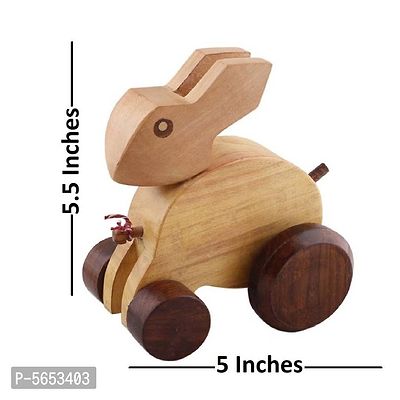 Wooden Rabbit Moving Toy With Wheels - For Kids  Home Decor-thumb4