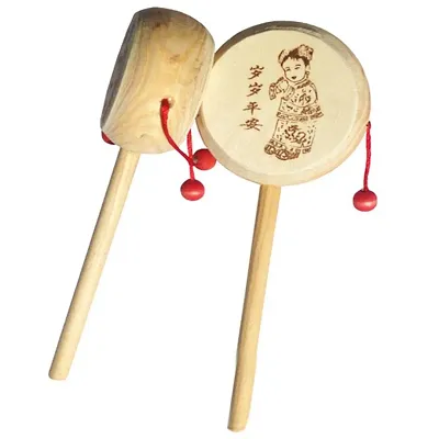 Wooden Rattle Drum Instrument Child Musical Toy (Set Of 2)