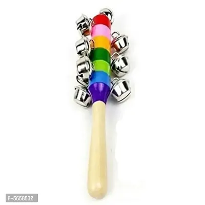 Colorful Wooden Rainbow Handle Jingle Bell Rattle Toys Pack Of 1 Rattle