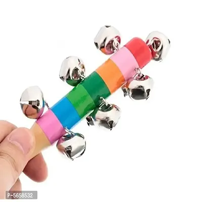Colorful Wooden Rainbow Handle Jingle Bell Rattle Toys Pack Of 1 Rattle-thumb3