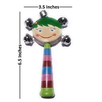 Colorful Wooden Rainbow Handle Jingle Bell Rattle Toys Pack Of 1 Rattle With Top Round Face-thumb1
