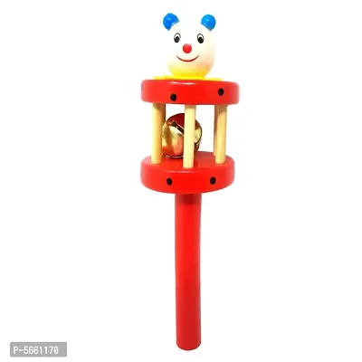 Newborn Infant Baby Wooden Rattle With Bells Musical Instrument- Handheld Toy-thumb0
