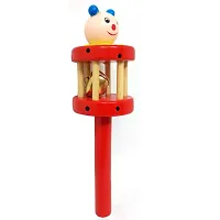 Newborn Infant Baby Wooden Rattle With Bells Musical Instrument- Handheld Toy-thumb1
