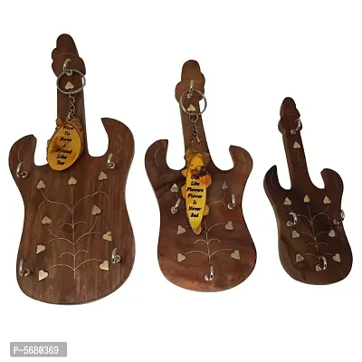 Wooden Guitar Key Holder Set Of 3 Pieces