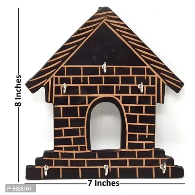 Wooden Hut Shape Wall Decor Key Holder ( Black, 7 X 8 Inch )-thumb5