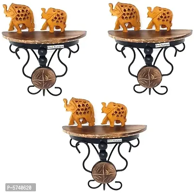 Beautiful Wood And Wrought iron Fancy Brown Wooden Handicrafts Bracket Holder - Pack Of 3