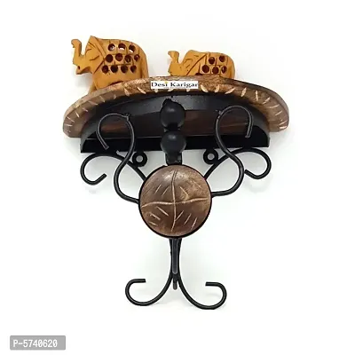 Beautiful Wood And Wrought iron Fancy Brown Wooden Handicrafts Bracket Holder - Pack Of 3-thumb4