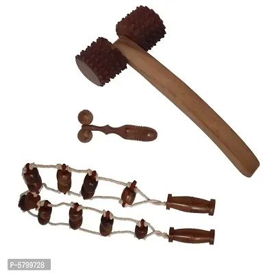 3 Pcs Wooden Acupressure Massager Set  (Back Massager, Face Massager & 2 Cutter Roller Massager)