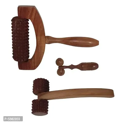 Wooden Set of 3 Hand Massager Roller Body and Face Stress Acupressure Acupuncture Cutter Massagers